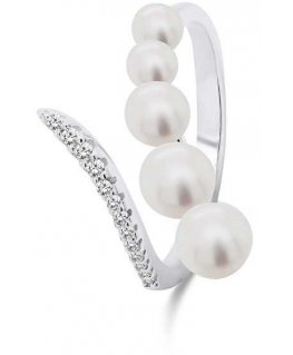Brilio Silver Brilio Sudraba Elegants atvērts gredzens ar pērļiem RI098W