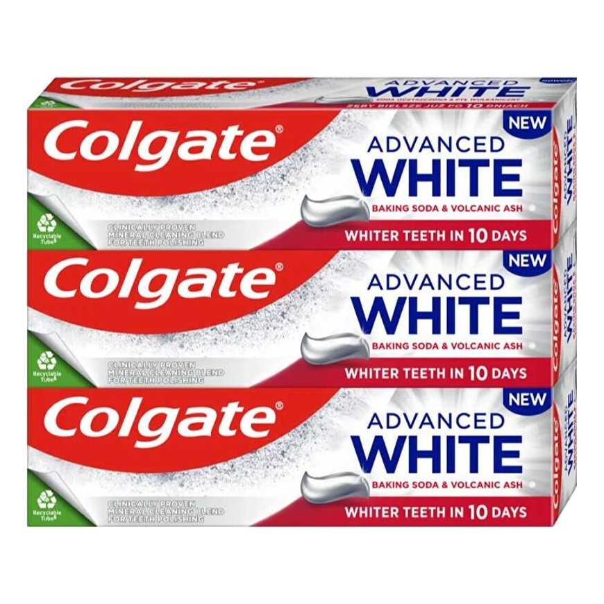 Colgate Advanced Baltas Küpsetussooda & Vulkaaniline Tuha Trio Valgendav Hambapasta 3 x 75 ml 75ml hambavalgendamiseks