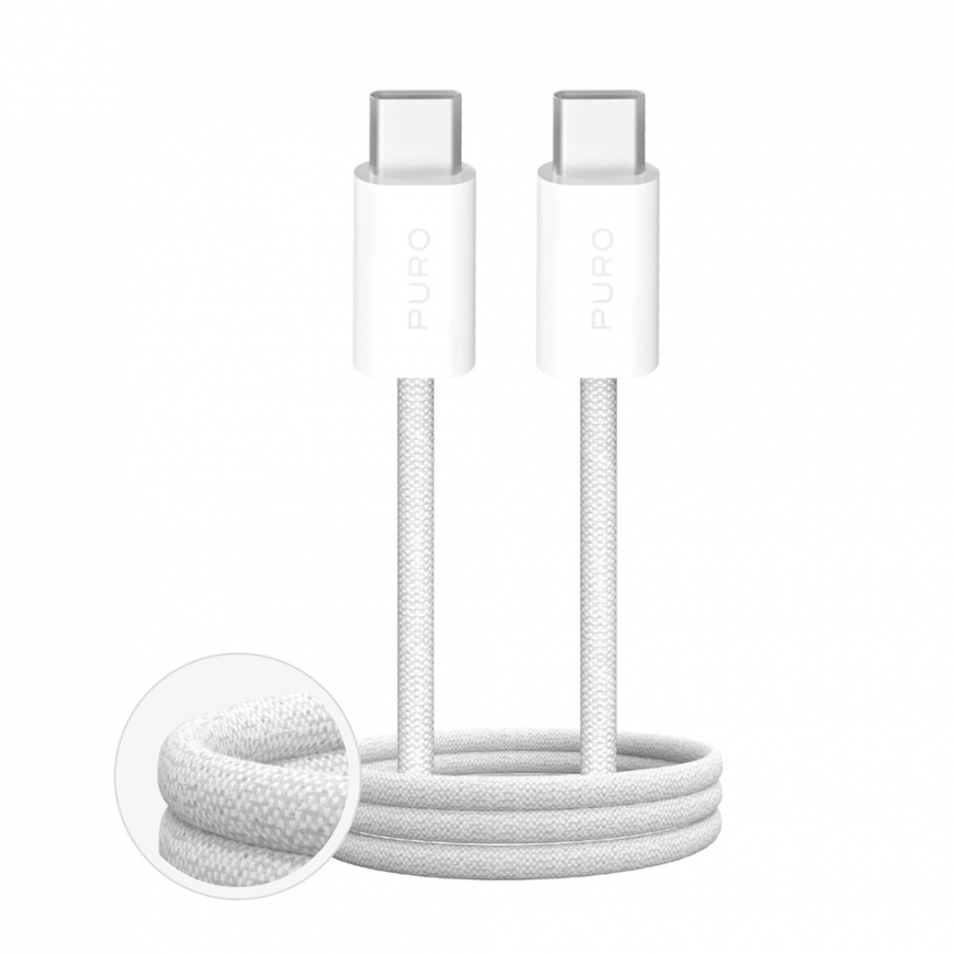 Puro Fabrik 4 100W punottu USB-C - USB-C 1m kaapeli - valkoinen