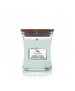 WoodWick Sagewood & Seagrass Mini Jar vahaküünal Ümmargune Rohekassinine värv 1 tk