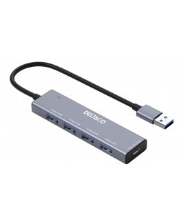 Deltaco UH-738 хаб-разветвитель USB 3.2 Gen 1 (3.1 Gen 1) Type-A 5000 Мбит/с Серый