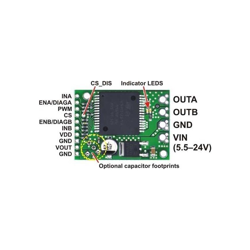 VNH5019, single channel 24V/12A motor driver, Pololu, 1451 – 3