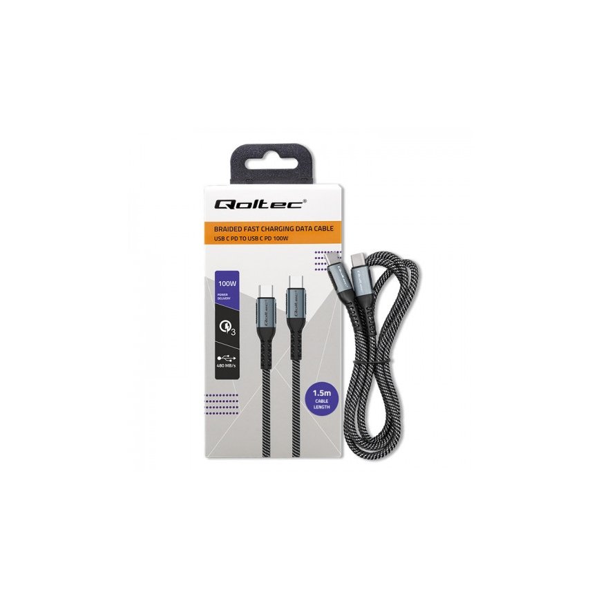 Qoltec 52358 USB-kaapeli USB 2.0 1,5 m USB C musta – 3