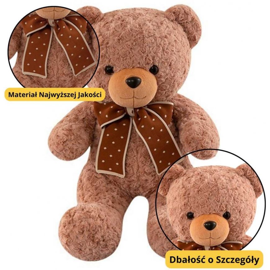 Lean Toys mīkstais talismans, jauks rotaļlieta Lācītis ar punktiņiem un lentīti, 45 cm – 3