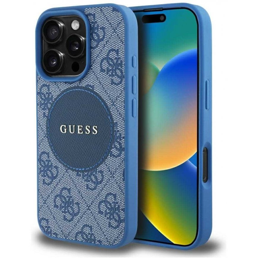 Guess 4G Circle Classic Logo MagSafe case for iPhone 16 Pro - blue