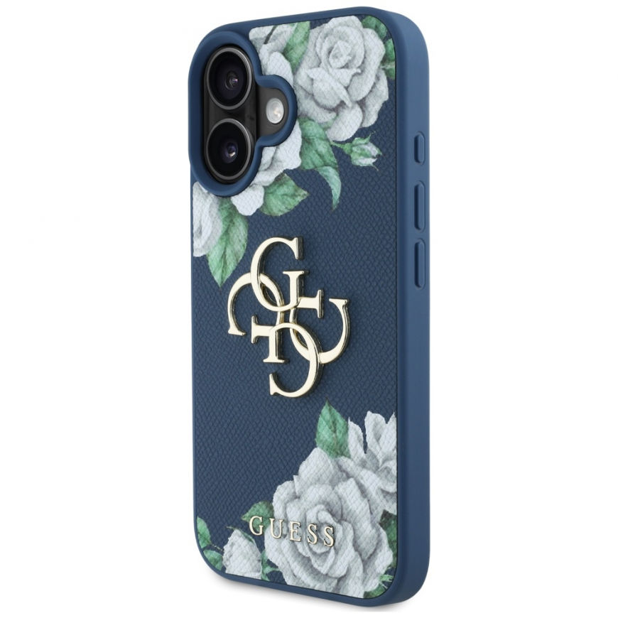 Oriģinālais Dēklas GUESS Grained Roses Big 4G logo paredzēts Apple iPhone 16 zila krāsā – 4