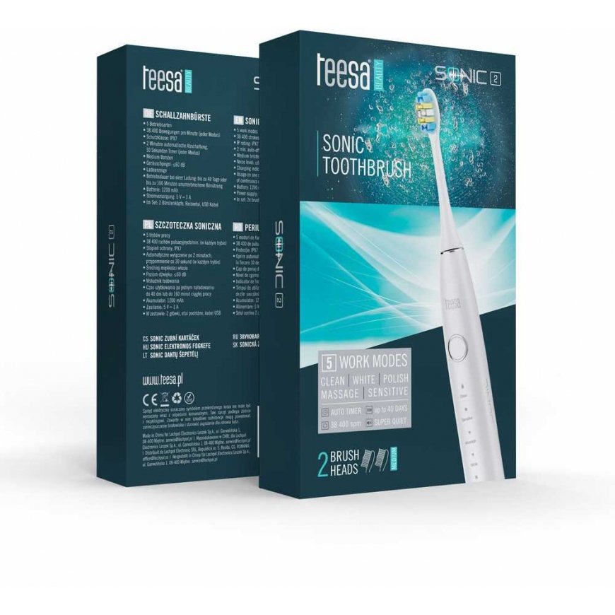 Sonic toothbrush TEESA SONIC 2 white, 5 operating modes, travel case, USB Type C connection – 2