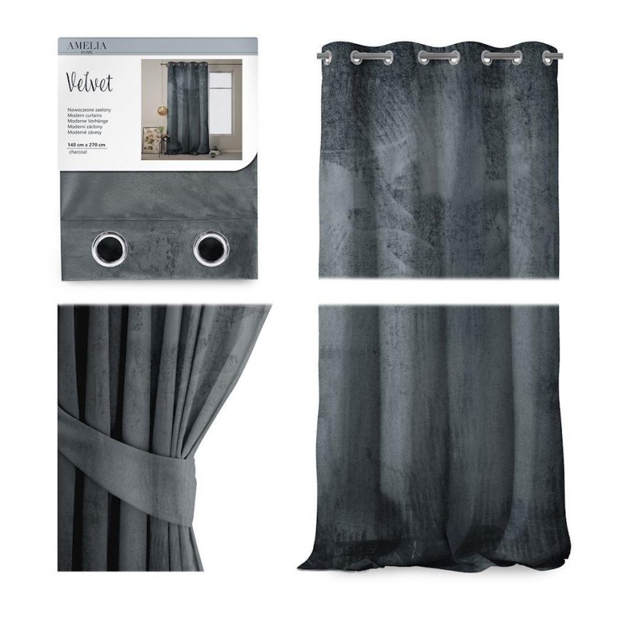 Yöverho renkailla AmeliaHome VELVET 140X270 cm, 1 kpl, väri: grafiitti – 2