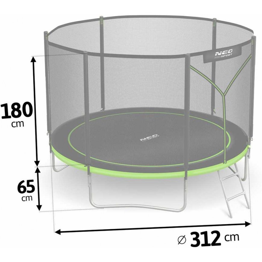 10 pēdu / 312 cm dārza batuts ar āra tīklu un Neo-Sport kāpnēm – 4