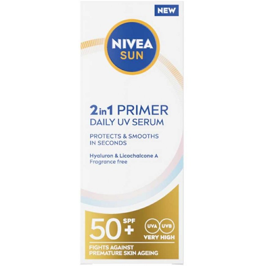 „Nivea Daily UV Serum 2in1 Primer SPF 50+“ – 2in1 odas serums – 30 ml – 2