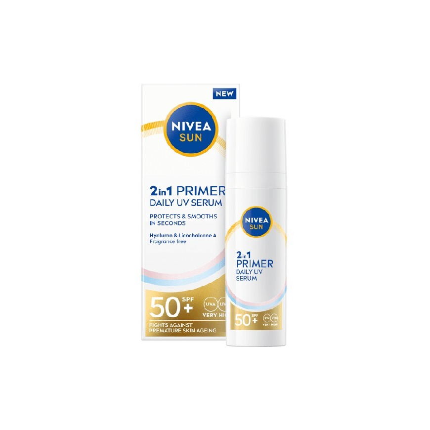 „Nivea Daily UV Serum 2in1 Primer SPF 50+“ – 2in1 ihoserumi – 30 ml – 3