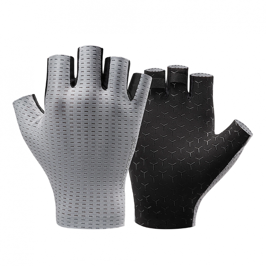 Велосипедные перчатки Rockbros с короткими пальцами, дышащие, размер: XXL - серого цвета