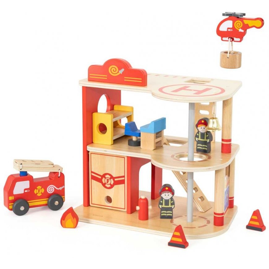 Viga Toys VIGA koka garāžas ugunsdzēsēju komplekts no 14 daļām – 4