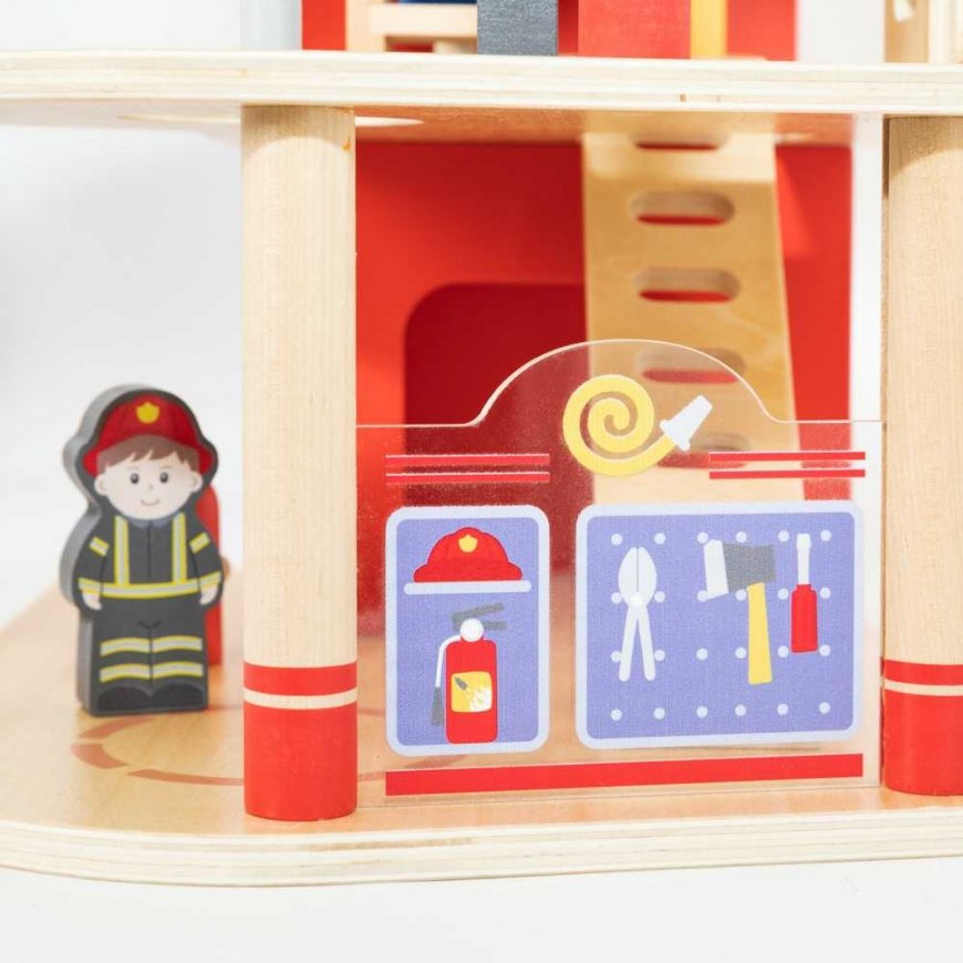 Viga Toys VIGA koka garāžas ugunsdzēsēju komplekts no 14 daļām – 5
