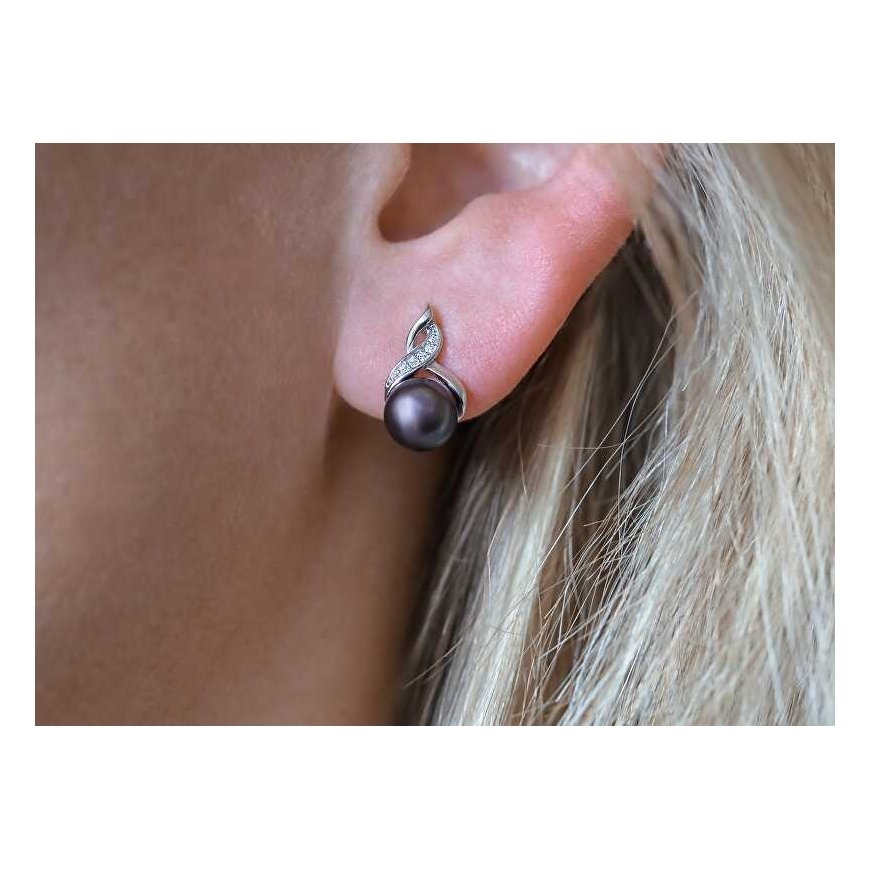 Beneto Luxury earrings with real dark pearls AGUP2616P-Black – 2