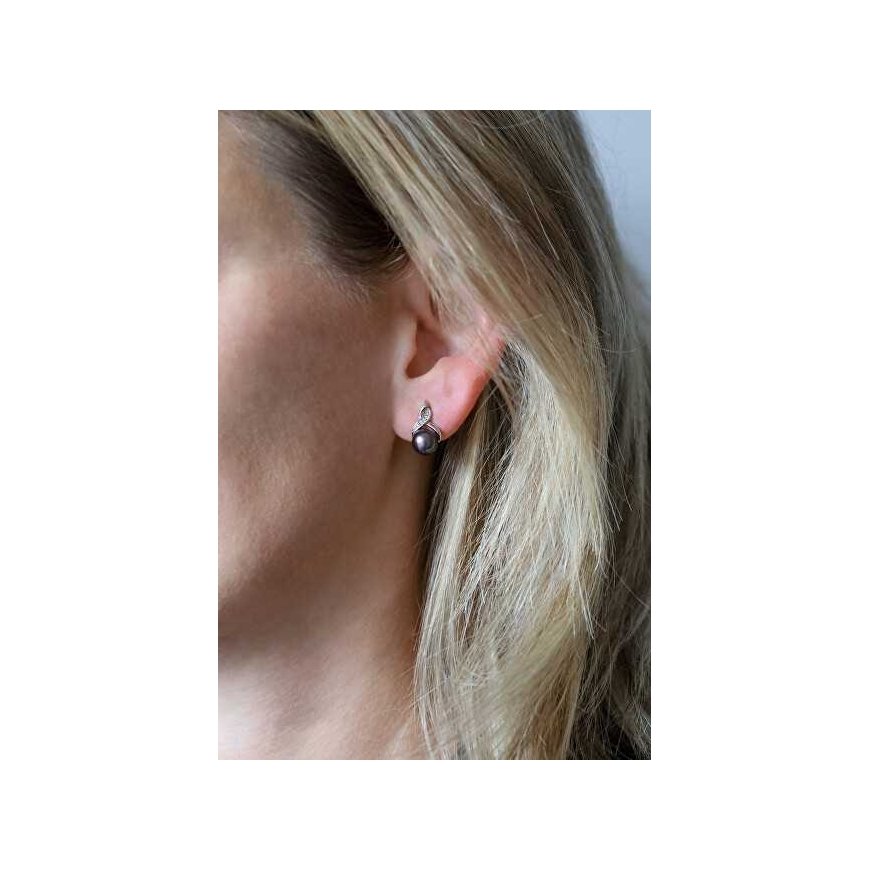 Beneto Luxury earrings with real dark pearls AGUP2616P-Black – 3