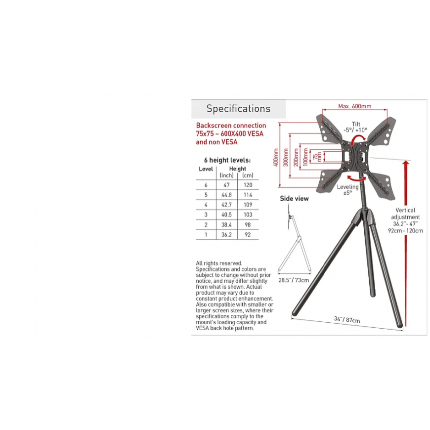 BARKAN DTP410 13"-83" TV Mount, tiltable, tripod – 2