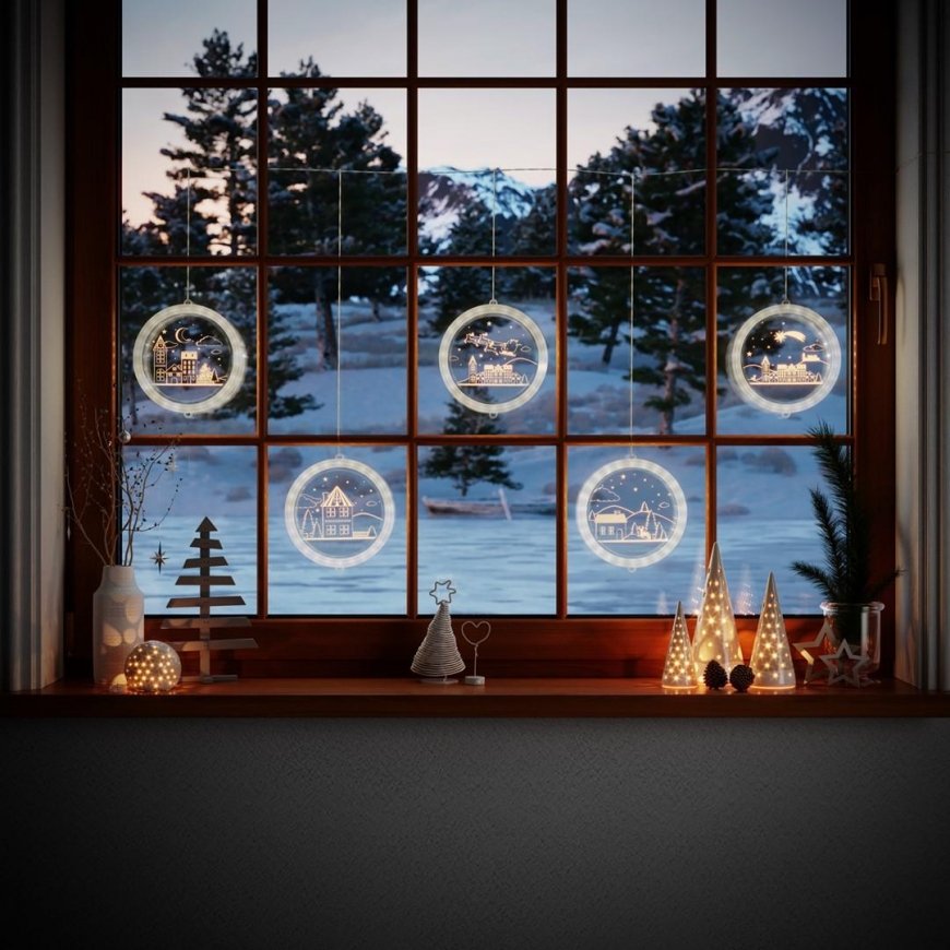 AmeliaHome Led Vitražas AH KALĖDŲMIESTE APVALUS KOMPLEKTAS 5 VNT. – 2