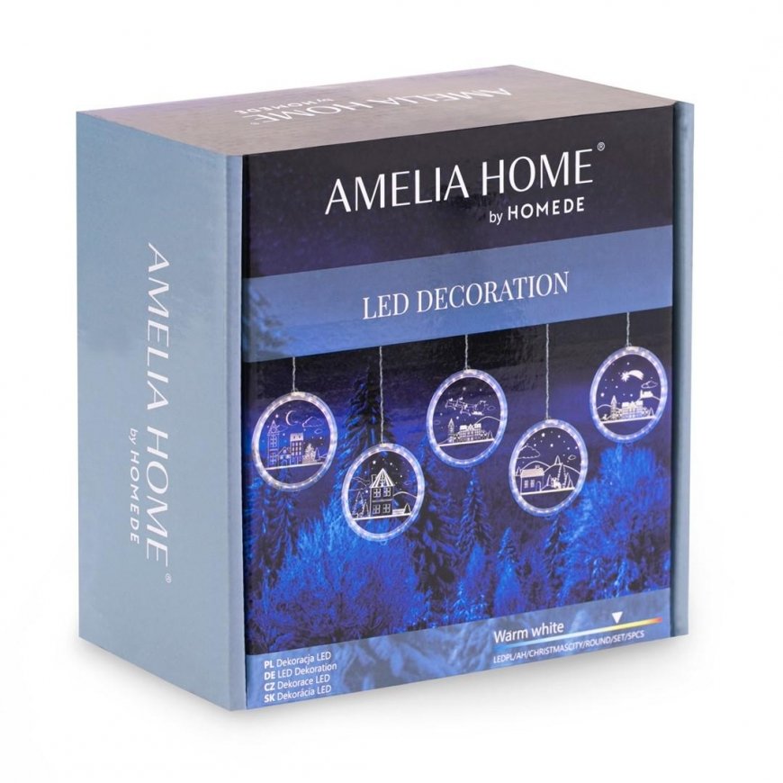 AmeliaHome LED Stained Glass AH CHRISTMAS TOWN ROUND SET 5 PCS. – 5