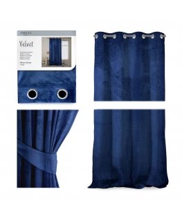 Night curtain with rings AmeliaHome VELVET 140X270 cm, 1 piece, color: dark blue