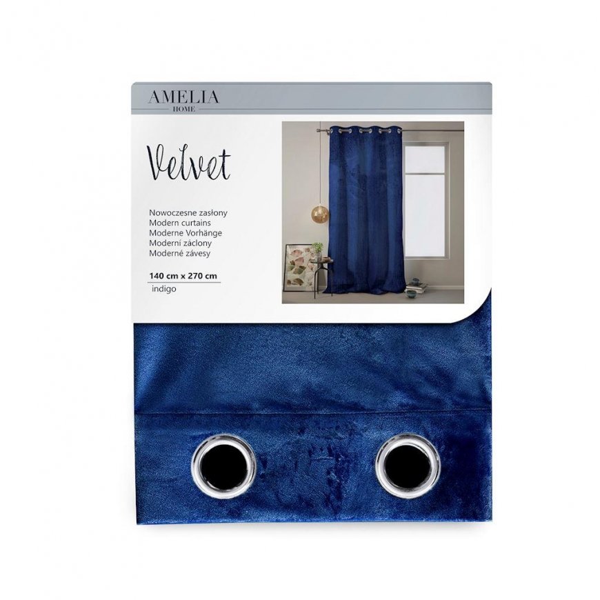 Night curtain with rings AmeliaHome VELVET 140X270 cm, 1 piece, color: dark blue – 3