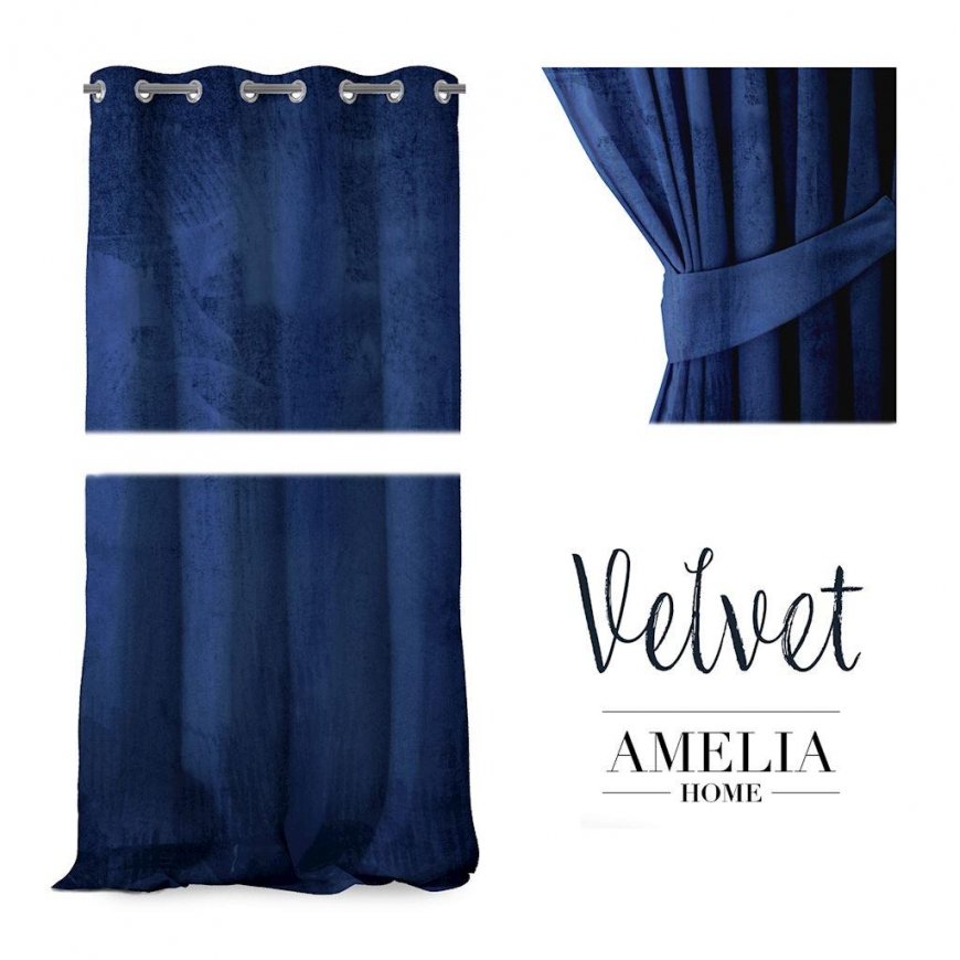 Ööriie rõngastega AmeliaHome VELVET 140X270 cm, 1 tk, värv: tume sinine – 5