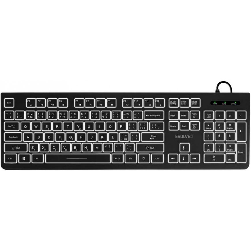 EVOLVEO keyboard K1010, silent, wired USB, backlight, CZ+SK, black – 2