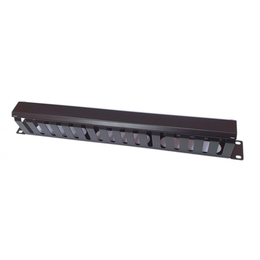 OEM 19" mounting panel 1U, all metal with a cover 40x70mm, pass-through, black