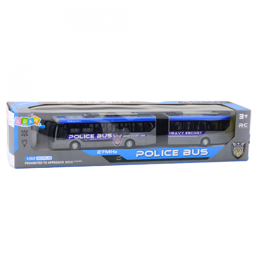 Lean Toys Remote Controlled Police Bus with LED Lighting, 1:32 – 5