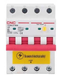 CNC Drain Relay with Automatic Switch, 4P, 25A, Class C, 30mA, 6kA