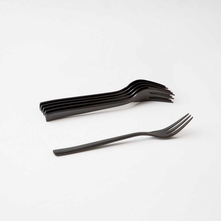 Set of 6 black dessert forks, AMBITION