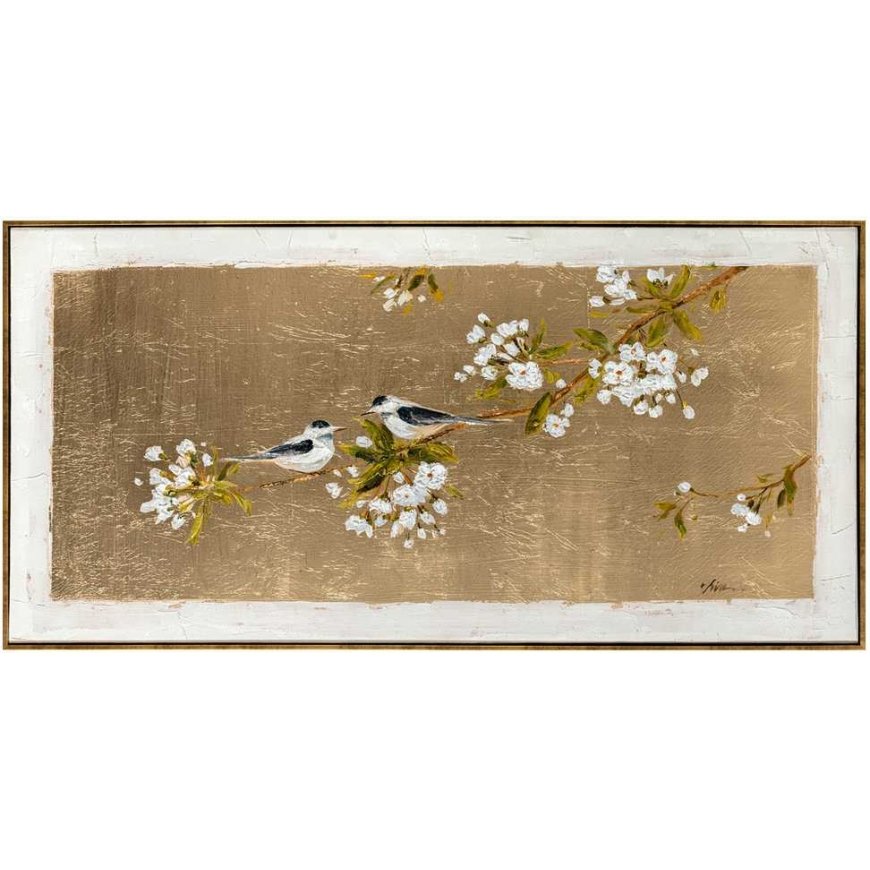 Gold Picture with Frame 60x120cm, bird on gold