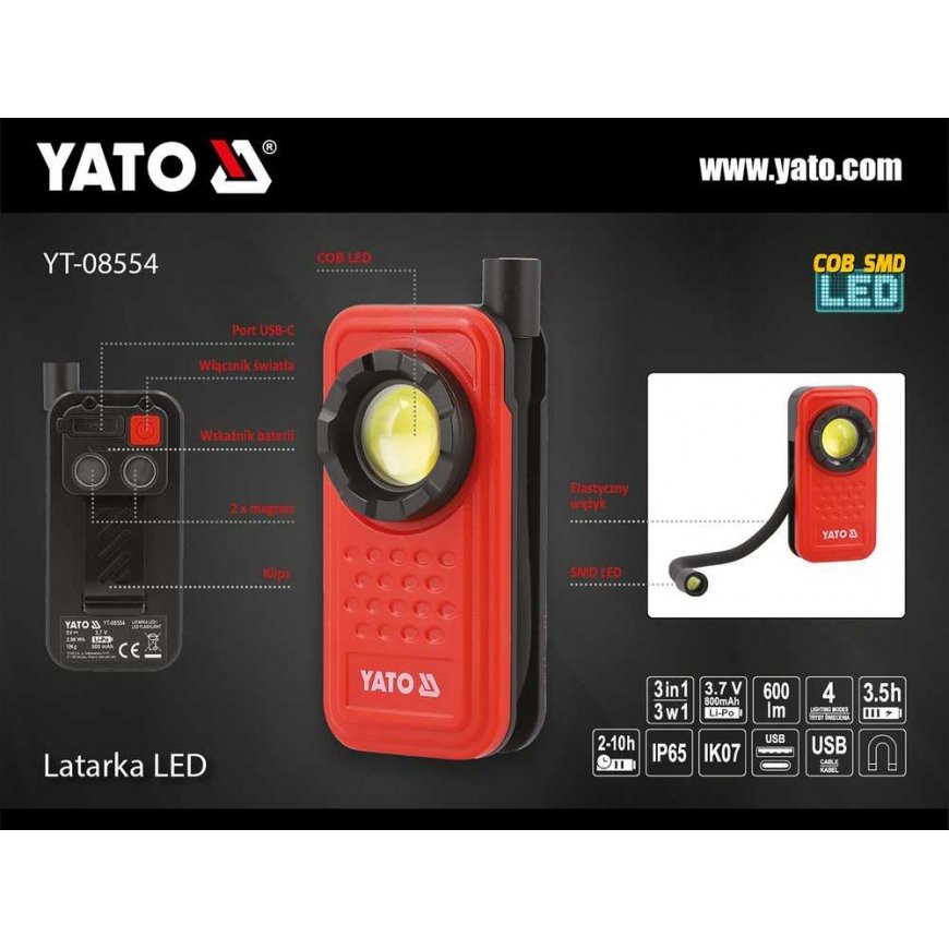 Toya Sa Lenkija Darbo lempa akumuliatorinė | 600LM 3 in 1 (YT-08554) – 2