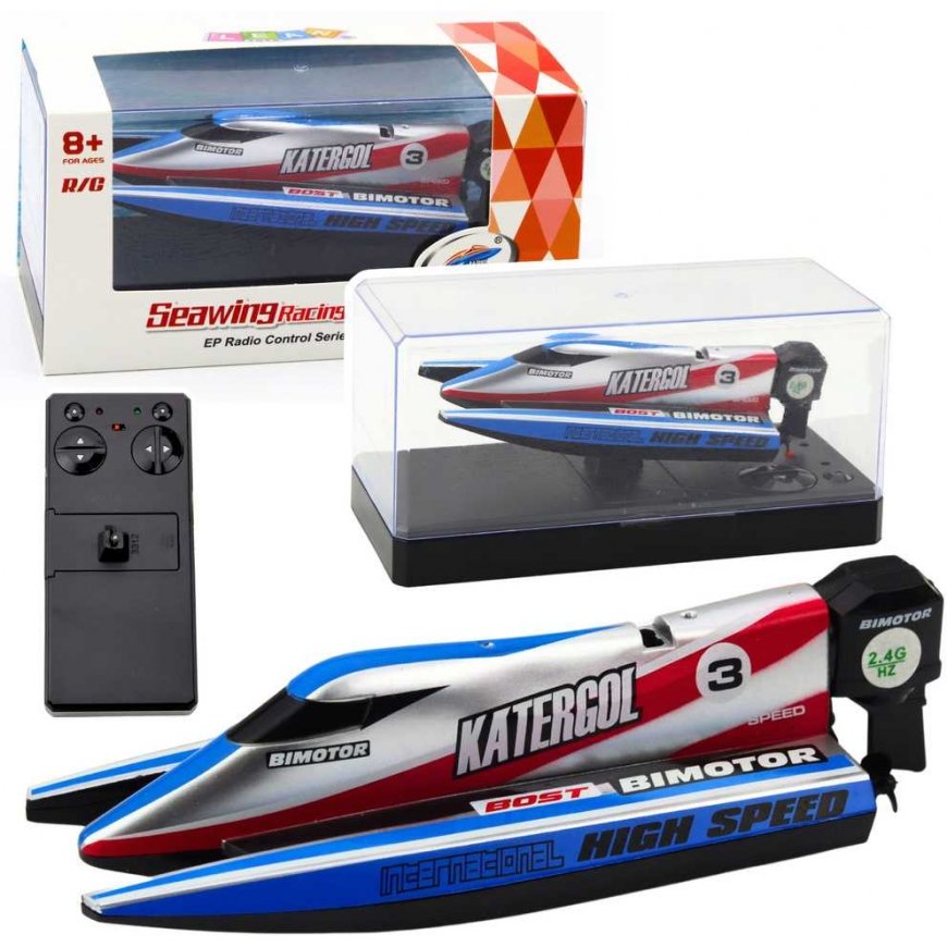 Lean Toys Remote-controlled blue-silver catamaran 14 cm