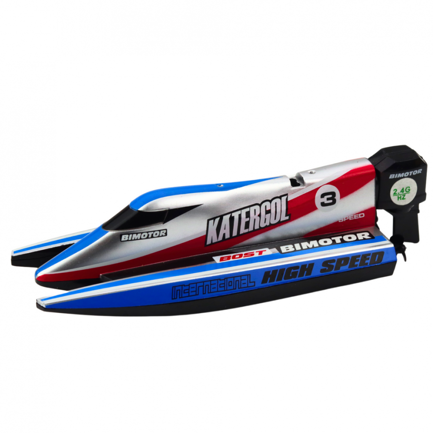 Lean Toys Remote-controlled blue-silver catamaran 14 cm – 3
