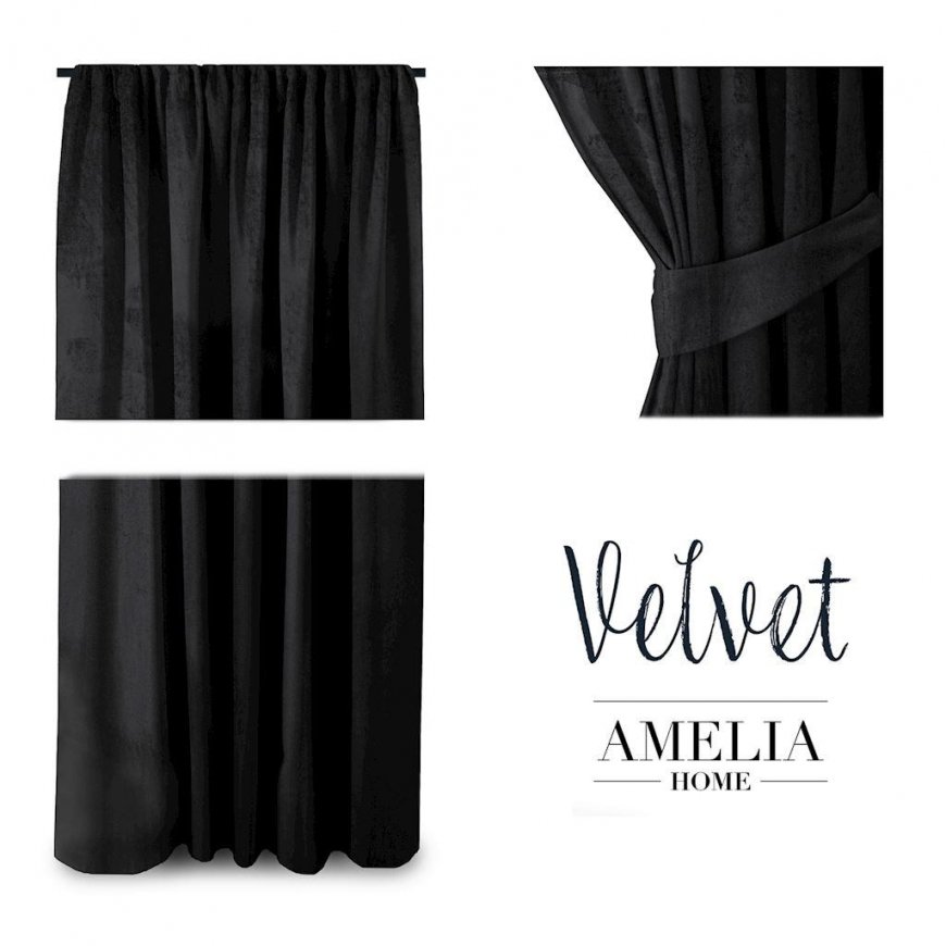 Yöverho AmeliaHome VELVET 140X245 cm, 1 kpl, nauha/klipsit, väri: musta – 5
