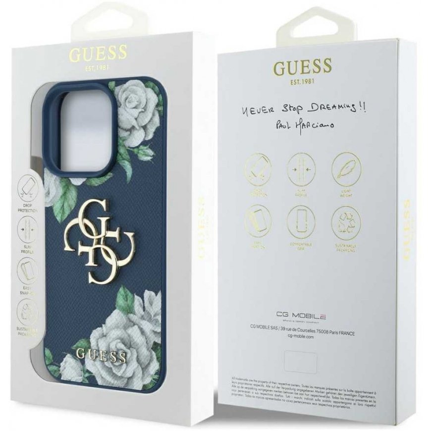 Oriģinālais Dēklas GUESS Grained Roses Big 4G logo paredzēts Apple iPhone 16 Pro zilā krāsā – 2