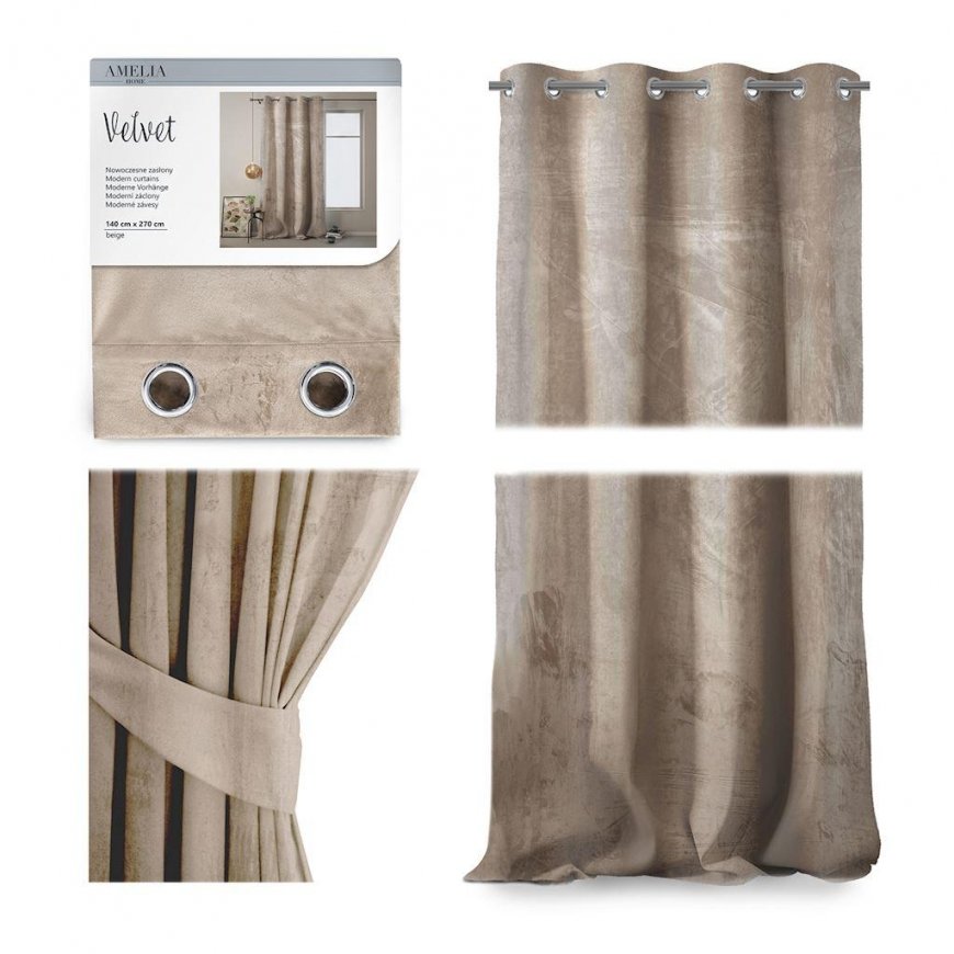 Ночная штора с кольцами AmeliaHome VELVET 140X270 см, 1 шт., цвет: песочный – 3
