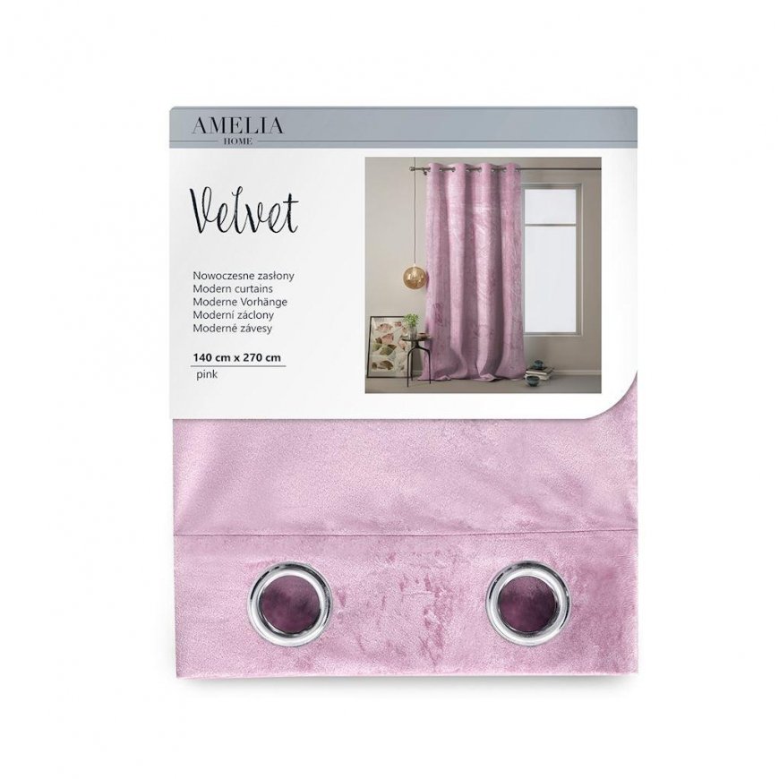 Night curtain with rings AmeliaHome VELVET 140X270 cm, 1 pc., color: pink – 4