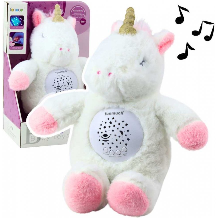 Lean Toys Plush Unicorn Sleeping Cute Toy Projector Sound