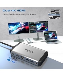 PROMATE VersaHub-MST 13-in-1 Dvigubas USB-C Multimedijos Hub / Dvigubas 4K HDMI / USB3.0 / 150W