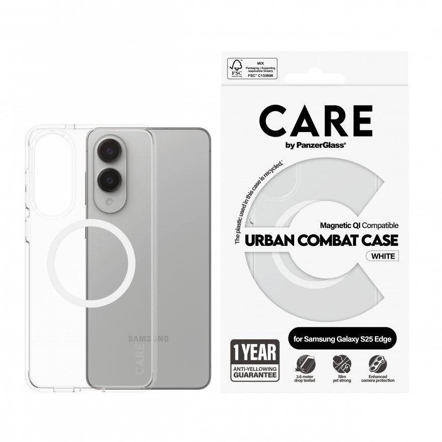 PanzerGlass CARE by ® Flagship Case Transparent Urban Combat w. White Qi Compatible Samsung S25 Edge – 2