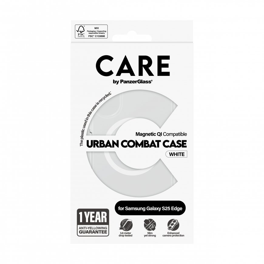 PanzerGlass CARE by ® Flagship Case Transparent Urban Combat w. White Qi Compatible Samsung S25 Edge – 3