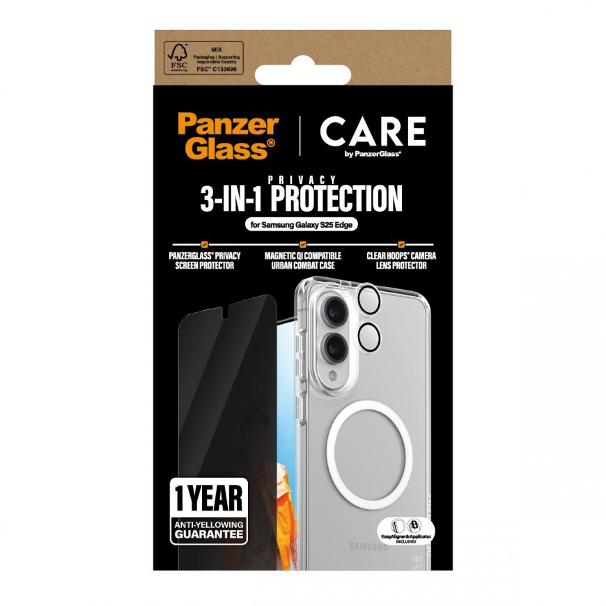 PanzerGlass CARE by ® Flagship 3-in-1 Privacy Bundle Samsung S25 Edge – 3