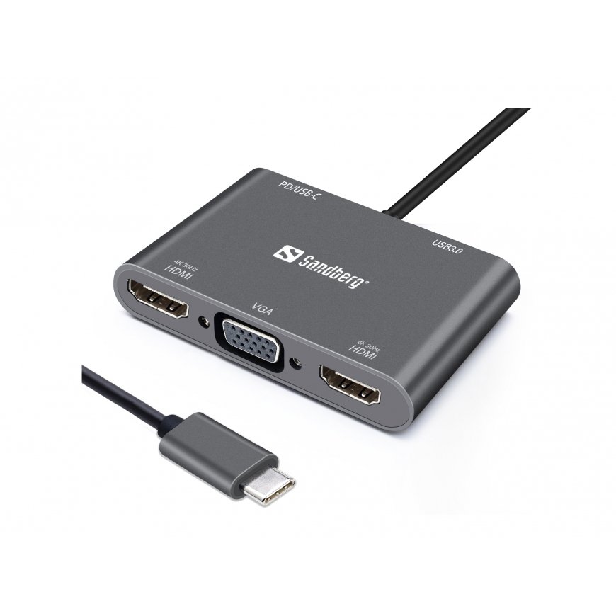 Sandberg 136-35 dokstacija Vadu USB 3.2 Gen 1 (3.1 Gen 1) Type-C Pelēks