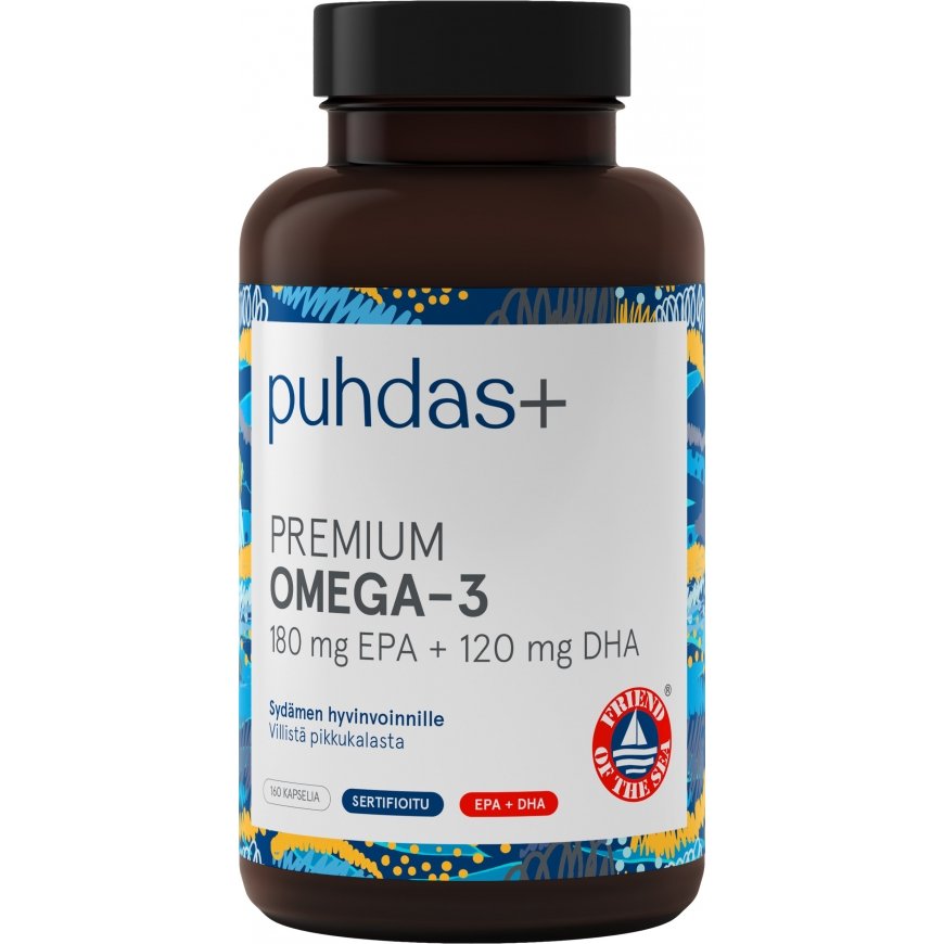 Puhdas+ Premium Omega-3 180 mg EPA / 120 mg DHA, FOS Certified 160 capsules