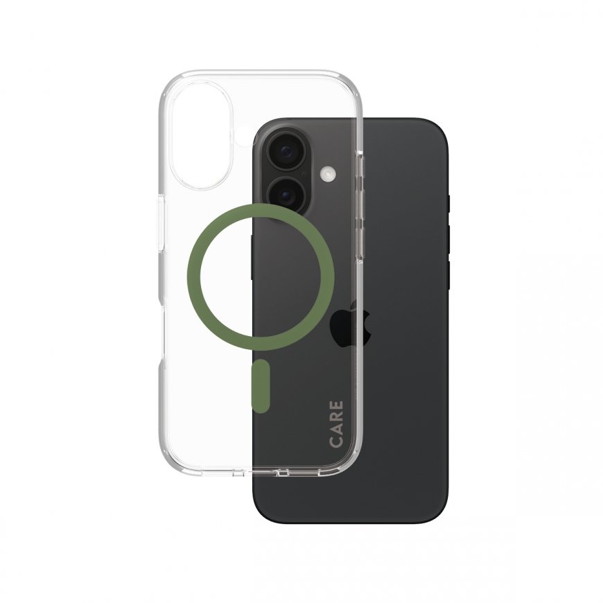 PanzerGlass CARE by ® Flagship Case Transparent Urban Combat w. Green MagSafe iPhone 16