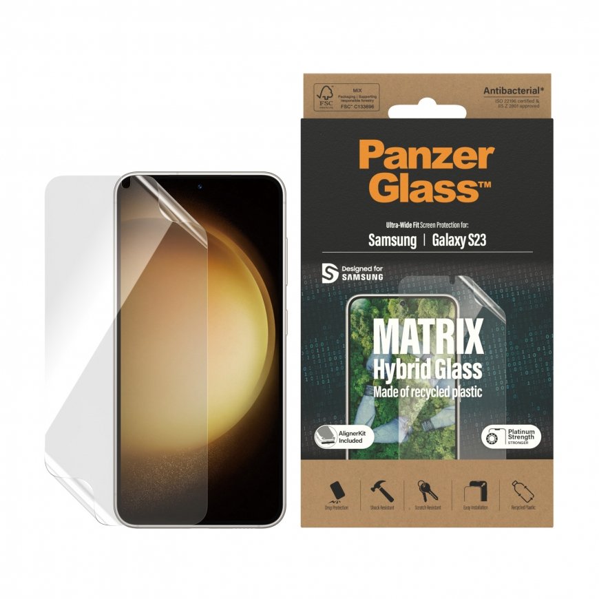 PanzerGlass ® ECO MATRIX Screen Protector Samsung Galaxy S23 | Ultra-Wide Fit w. AlignerKit Caurspīd – 2