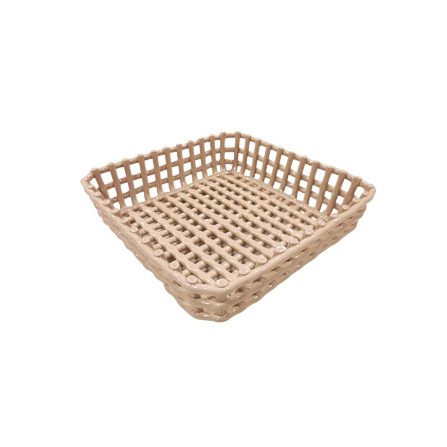 RITUALI DOMESTICI CATTURATA Kvadrātveida grozs, smilšu krāsā, 21 x 21 x 8 cm