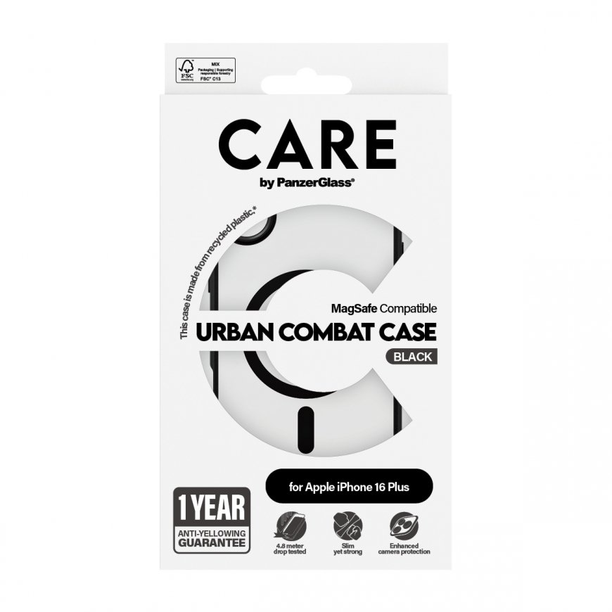 PanzerGlass CARE by ® Flagship Case Transparent Urban Combat w. Black Frame & MagSafe iPhone 16 Plus – 3